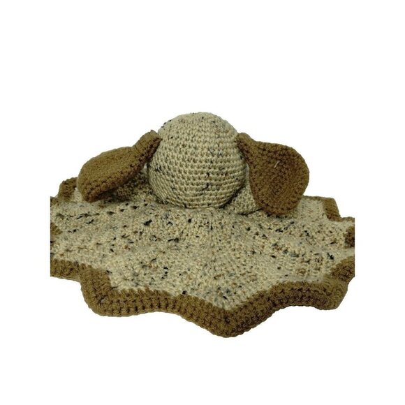 Puppy Lovey Handmade Crochet Tan and Brown  Puppy Security Blanket  15" Wide - Picture 3 of 10
